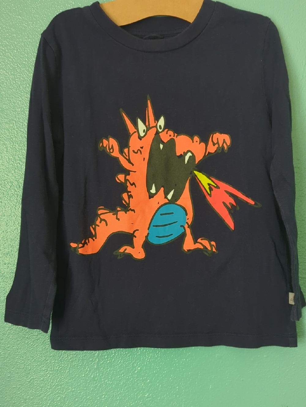 Stella McCartney Navy Long-Sleeve Tee with Orange Dragon Graphic